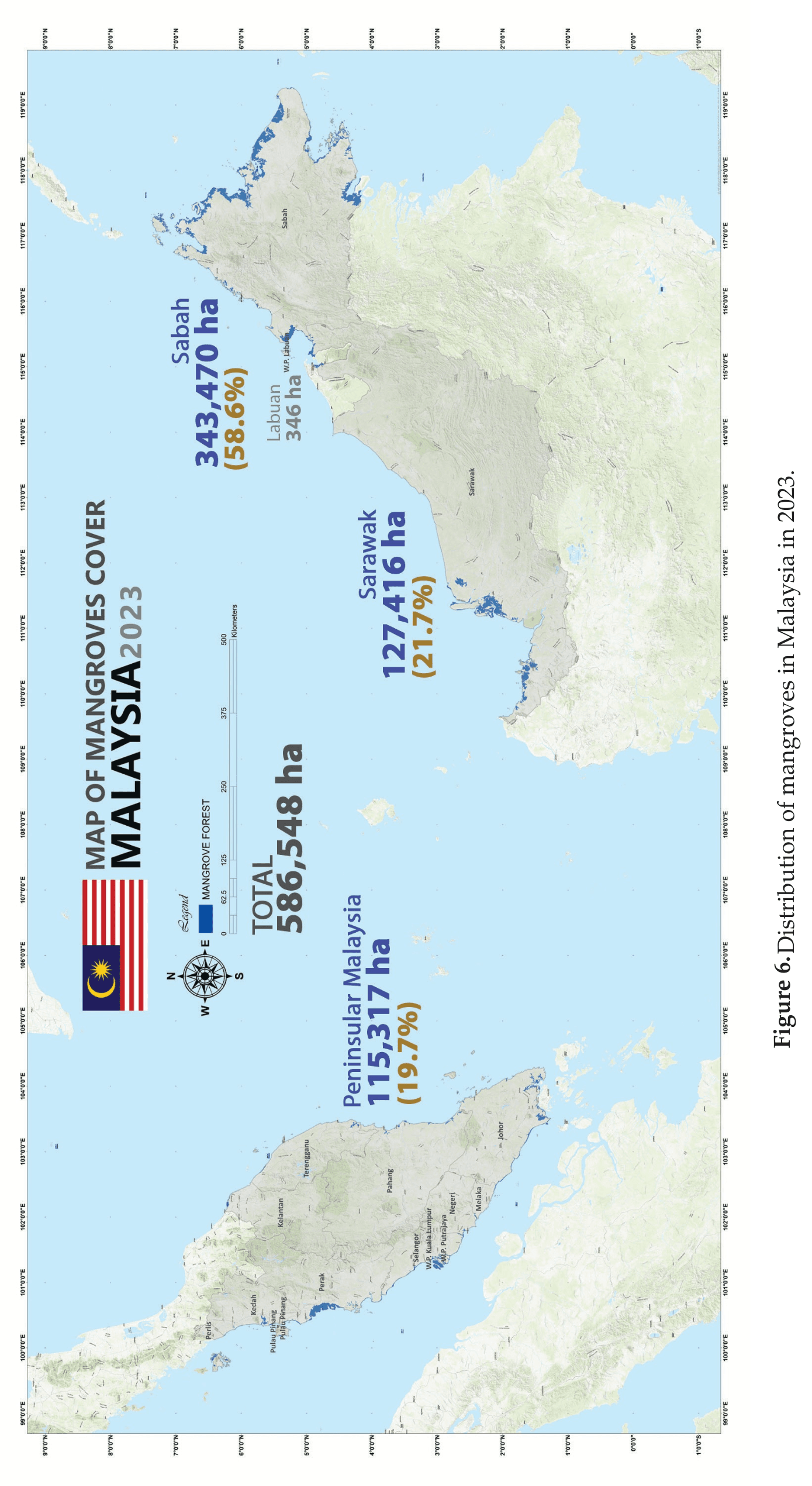 Map of Mangroves Cover in Malaysia 2023